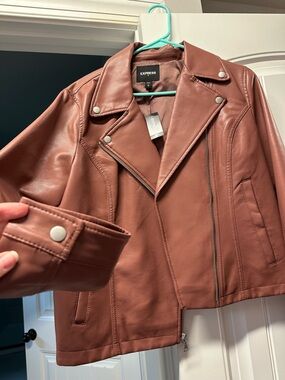 Express Women’s Leather Moto Jacket in Warm Chestnut
